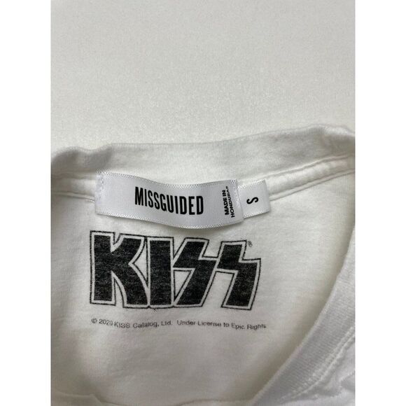 Missguided Kiss Graphic T-shirt Women Small White Music Distressed - Picture 5 of 6